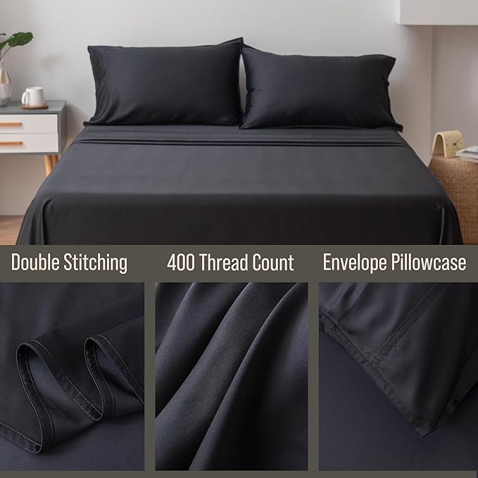 Bella Coterie | Luxury Bamboo Viscose King Size Pillowcase Set | 100% Organically Grown | Ultra Soft | Cooling | 2 Pcs [Black]