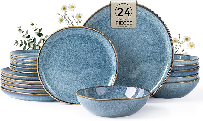 AmorArc Ceramic Dinnerware Sets,Handmade Reactive Glaze Stoneware Plates and Bowls Sets,Highly Scratch Resistant | Dishwasher & Microwave Safe Dishes Set,Service for 8 (24pc)
