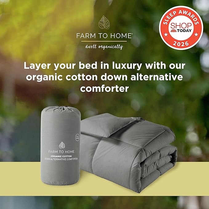 Farm to Home Down Alternative Comforter King Size Organic Cotton Duvet Insert Hotel Collection Hypoallergenic Comforter Machine Washable Comforter 108 x 98 for All Season, Gray