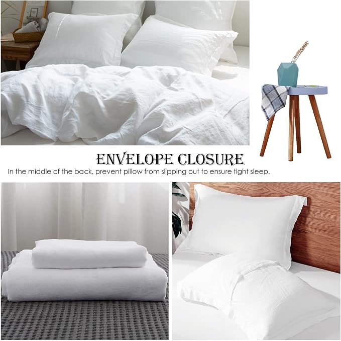 Simple&Opulence 100% Linen Duvet Cover Set 2pcs Basic Style Natural French Washed Flax Solid Color Soft Breathable Farmhouse Bedding with Button Closure - White, Twin
