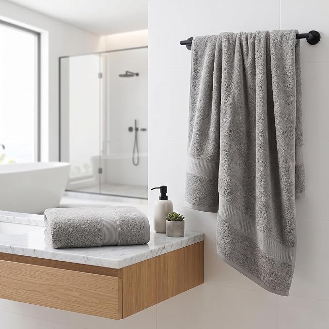 Superior 100% Organic Cotton Bath Towel Set of 3, Daily Use for Bathroom, Guest Bath, Quick Dry, Spa, Resort Towels, Absorbent, Home Essentials, 3-Piece Bath Towels, Oregon Collection, Silver