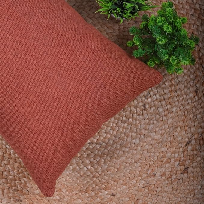Trade Star Modern Mudcloth Cushion Case 100% Cotton Pillow Cover Throw Cover Lumbar Boho Pillow Cases Fall Decor Cushion Case for Couch Decorative (Rust Solid 12X24 INCHES)