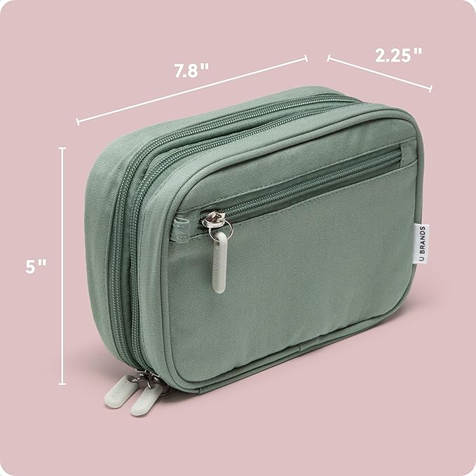 U Brands Canvas Tech Organizer Pouch 9 Compartments, 7.8 x 5 Inch Cable Organizer Bag for Travel, Cord Organizer for Cables, Earbuds, Flash Drives and Accessories – Eucalyptus