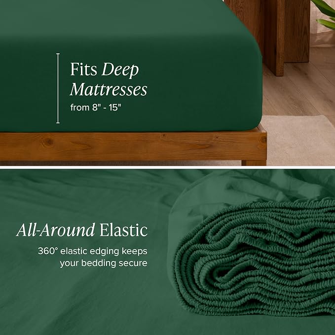 Bare Home 100% Organic Cotton Jersey Sheet Set, Ultra Soft, 100% Cotton - Sheet Set & Pillowcases - Deep Pocket Bed Sheets (King, Forest Green)
