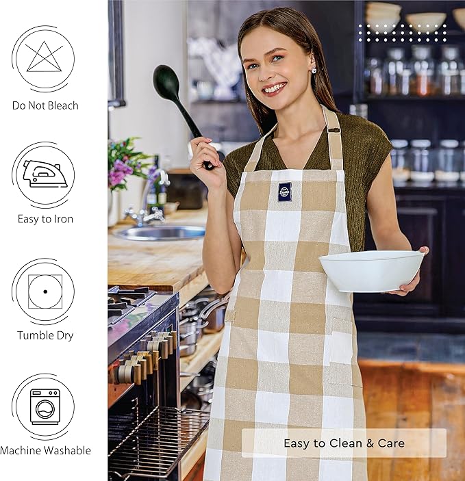 Encasa XO Cotton Kitchen Aprons for Women & Men with Pocket & Towel Loop, Adjustable Neck & Back Strap for Cooking, Baking