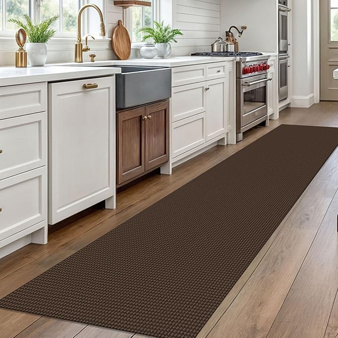 EARTHALL Woven Runner Rug 2.6x10 Ft Washable Runners for Hallways Long Non Slip Rubber Backed Kitchen Runner Braided Indoor Floor Carpet Runners for Entryway, Hallway, Kitchen, Brown