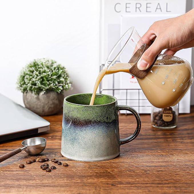 Large Ceramic Coffee Mugs, 20 oz Handmade Pottery Mug, Big Tea Cups with Handle for Office and Home, Dishwasher and Microwave Safe (Light Green)