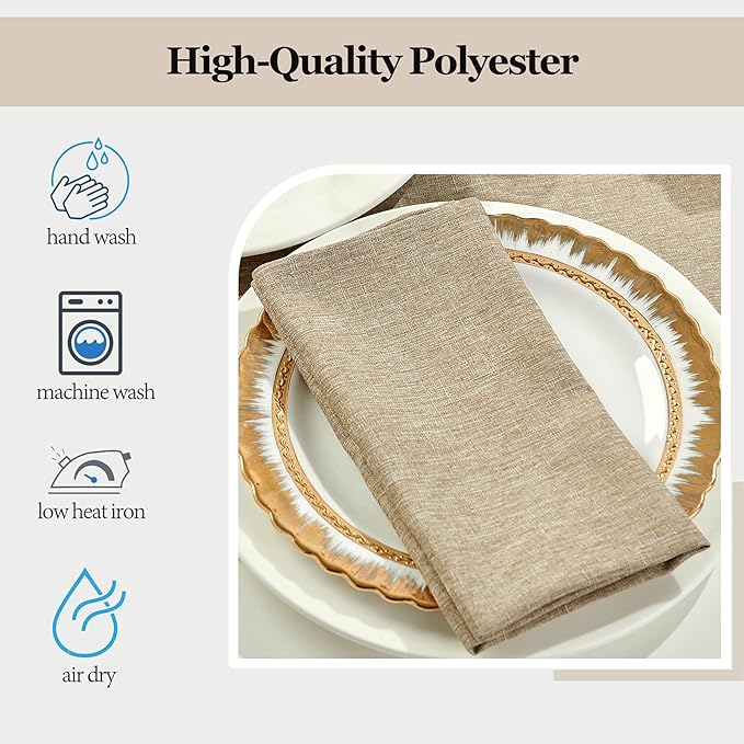 Mebakuk Cloth Napkins Set of 12, Premium 17 x 17 Inch Solid Washable Linen Style Napkins, Soft Table Napkin for Wedding Party Restaurant Dinner Parties (Mocha, Set of 12)