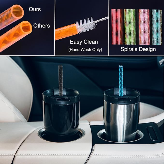 Dakoufish 11 Inch Reusable Clear Plastic Swirl Drinking Straws for 24 oz & 30 oz Jars/Tumblers,Set of 12 Pcs Replacement Straws with Cleaning Brush (11inch,12color)