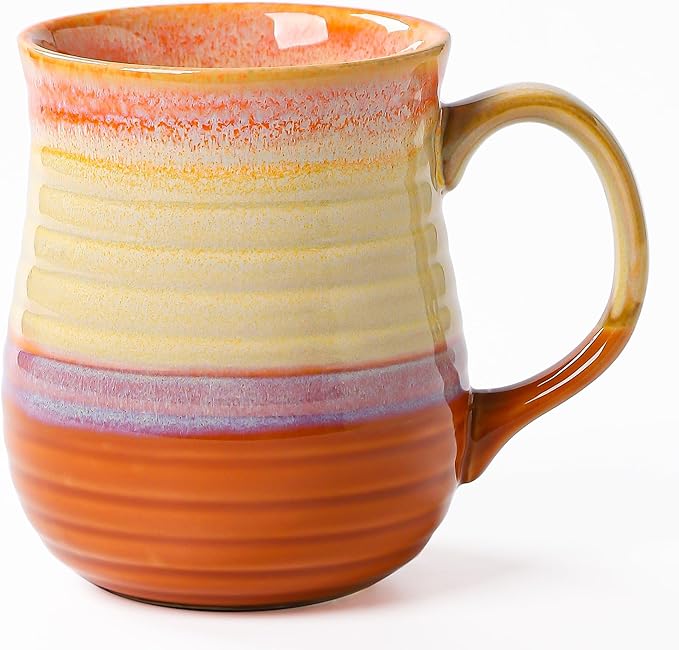 23 oz Large Ceramic Coffee Mugs, Handmade Cup with Large Handle, Big Tea and Coffee Cups for Office and Home, Microwave and Dishwasher Safe (Orange)