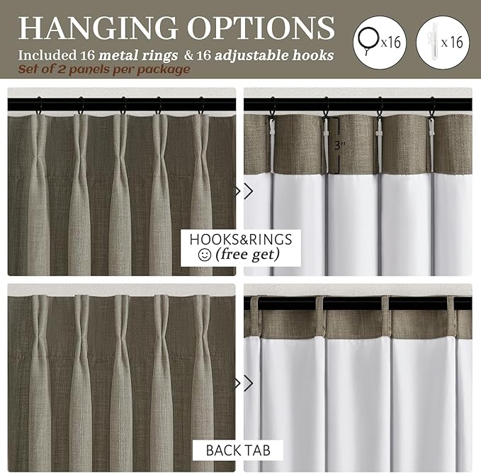 Natural Linen Blackout Patio Sliding Glass Door Curtains 92 Inches Long 2 Panels Set, Sepia Ebony Memory Shape Pinch Pleat Soundproof Heat Blocking Decorative Windows Curtain for Living Room 40Wx92L