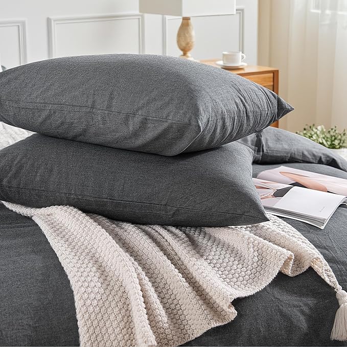 NEXHOME PRO Duvet Cover Twin 100% Washed Cotton, Heathered Black Breathable, Durable, Textured, Linen Like, Home Bedding Set 68"x90"