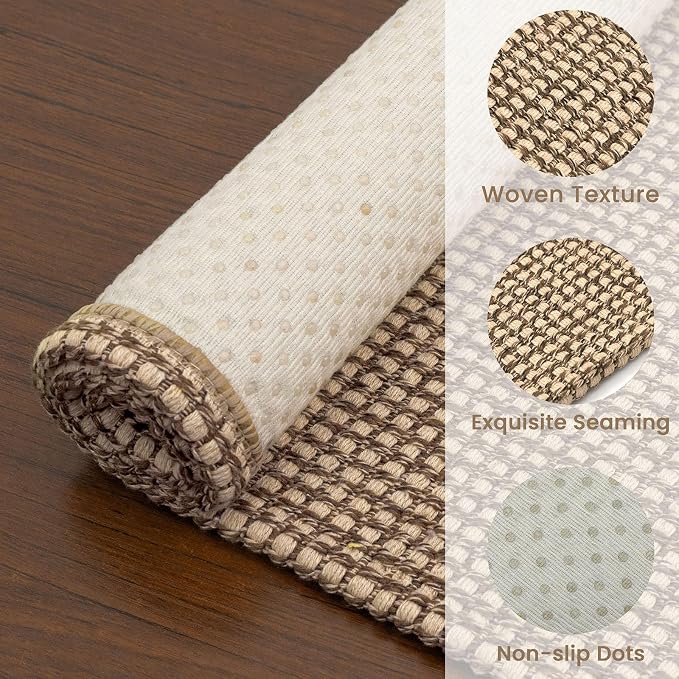 EARTHALL Woven Area Rug 20"x31" Ft Washable Rugs for Entryway Braided Non Slip Door Mat Indoor Outdoor Entrance Small Cotton Woven Carpet for Kitchen Foyer Front Door, Orange/Tan/Brown