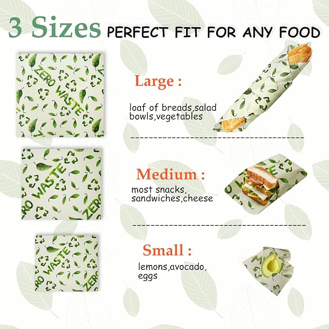 Reusable Bowl Covers 2 Sets for Bread Proofing,Beeswax Bowl Covers Reusable,Washable with Elastic Cover for Food Fruit Salad Eco-friendly,Food Storage Warps for Sandwiches & Cheese & Fruits