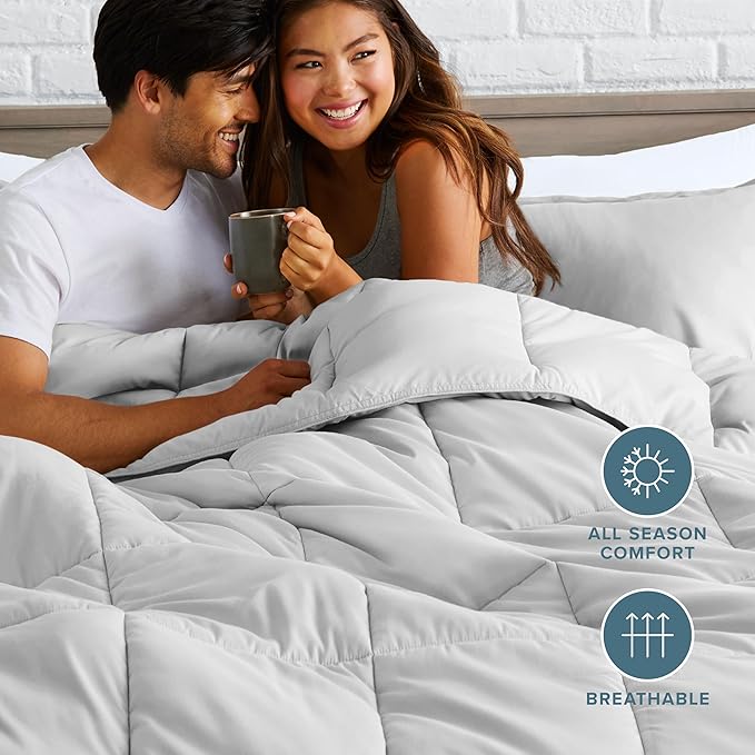 Bare Home Comforter Set - California King Size - Ultra-Soft - Goose Down Alternative - Premium 1800 Series - All Season Warmth (California King, Cloud Grey)
