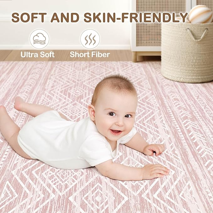 Tortania Area Rug Living Room Rugs- 12x18 Washable Large Soft Neutral Boho Moroccan Bohemian Farmhouse Rug Indoor Floor Carpet for Bedroom Under Dining Table Home Office Decor - Pink