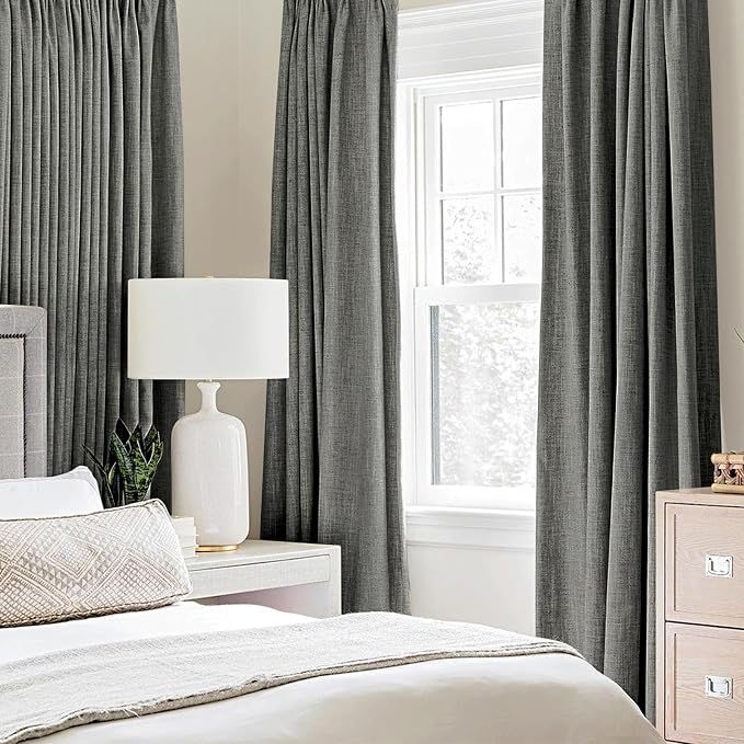 MIULEE Linen Texture Curtains for Bedroom Solid 100% Blackout Thermal Insulated Dark Grey Curtains Grommet Room Darkening Curtains/Draperies Luxury Decor for Living Room 52x108 Inch (2 Panels)