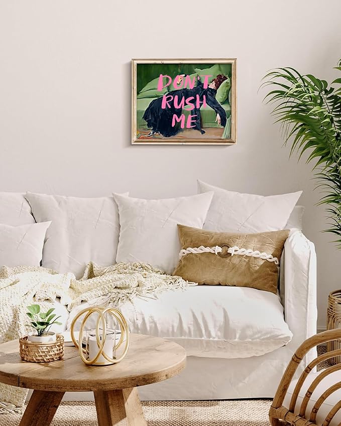 Vodefoad Don't Rush Me Altered Art Portrait, Girly Wall Art, Trendy Gallery Wall Print, Pink Graffiti Poster, Vintage Painting, Women Wall Artwork Maximalist Decor for Bedroom Bathroom Decor - 8x10Inch Unframe