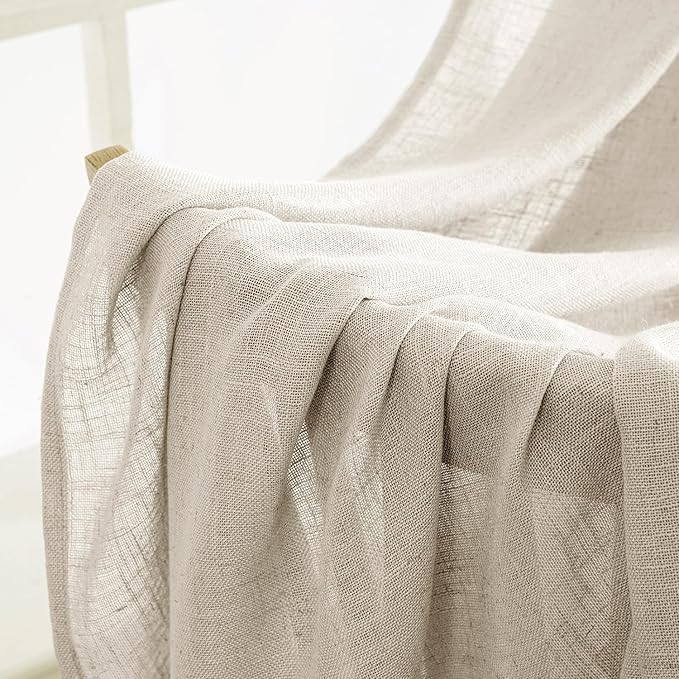 MIULEE Cream Linen Curtains 90 Inch Long 2 Panels for Bedroom Living Room, Soft Linen Textured Window Drapes Semi Sheer Light Filtering Back Tab Rod Pocket Farmhouse Modern Burlap Look Decor