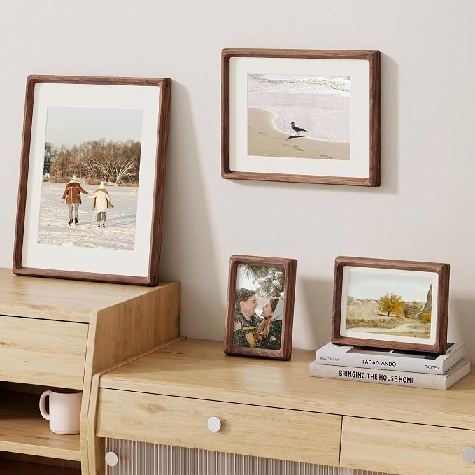 8x10 Picture Frame Set of 2, USA-Sourced Walnut Wood Photo Frame with HD Tempered Glass, Handcrafted Rounded Corner 8 x 10 Wooden Frames Matted to 5x7 Photos, 8x10 Frames, Tabletop or Wall Display