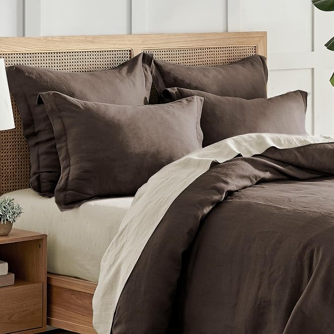 Levtex Home - 100% French Flax Linen - Full/Queen Duvet Cover - French Flax Washed Linen - Cocoa - Duvet Cover Size (90x94in.)