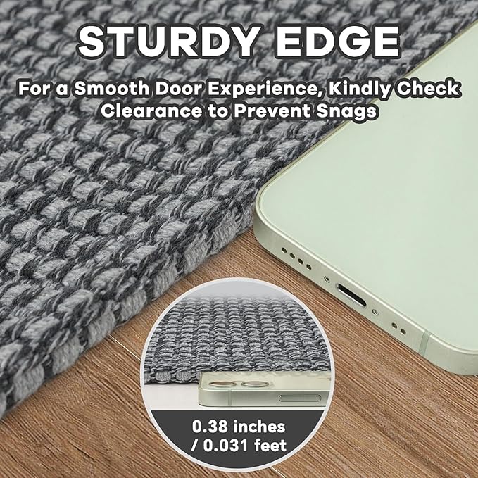 EARTHALL Woven Runner Rug 2.6x12 Ft Washable Runners for Hallways Extra Long Cotton Non Slip Rubber Backed Kitchen Runner Braided Indoor Floor Carpet for Entryway, Hall, Kitchen, Dark Gray