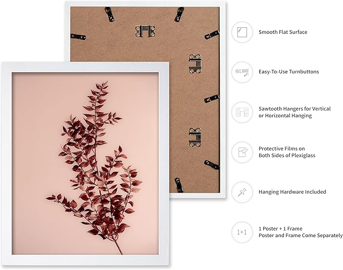 Monem Art Dried Red Botanical Branch Print - Minimalist Boho Nature Poster - Wall Decor for Living Room, Bedroom or Office - 8x10 White Framed Wall Art by Mareike Bohmer
