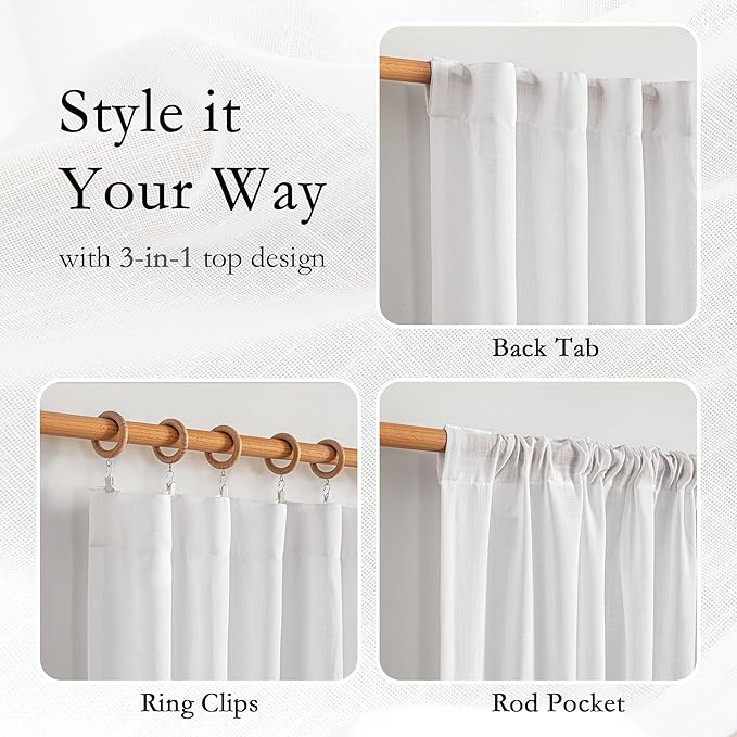 MYSKY HOME Patio White Curtains for Sliding Door, 90 inch Length Living Room Curtains & Drapes Soft Farmhouse Light Filtering Bedroom Window Treatments 1 Panel Semi Sheer Draperies, 100" W x 90" L