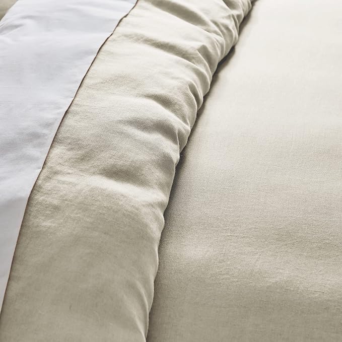 Levtex Home - 100% French Flax Linen - Full/Queen Duvet Cover - French Flax Washed Linen - Natural - Duvet Cover Size (90x94in.)