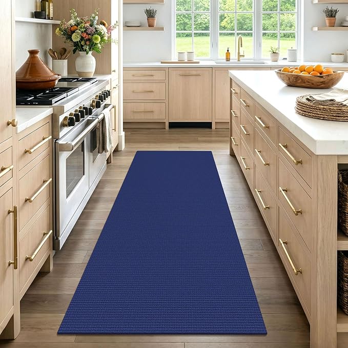 EARTHALL Woven Runner Rug 3x7 Ft Washable Runners for Hallways Wide Non Slip Rubber Backed Kitchen Runner Braided Indoor Floor Carpet for Entryway, Hallway, Kitchen, Bedroom, Royal Blue/Navy
