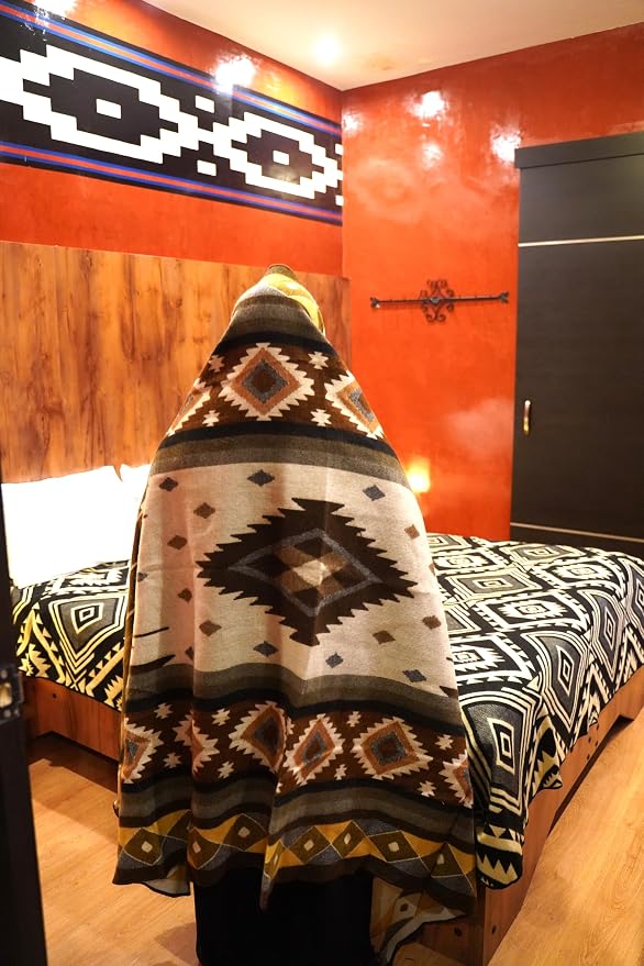 Alpaca Wool Blanket, Throw Size 78 x 47, Reversible 2 in 1, Thick and Ultra Soft, Hypoallergenic, Non-Itchy, Handmade in Ecuador. Premium Alpaca Wool Thtow Blanket for Cozy Comfort. (Brown Coffee)
