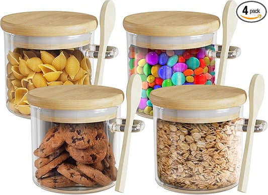 Home Warehouse - Borosilicate Glass Jar Storage with Bamboo Lid and Spoon | Easy to Clean | Premium Kitchen Organization Solutions | 500ml | 17 oz