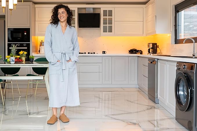 Muslin Unisex Bathrobe Women & Men, 100% Cotton Kimono Lightweight Robe | Long Robes Soft, Absorbent, Spa robes