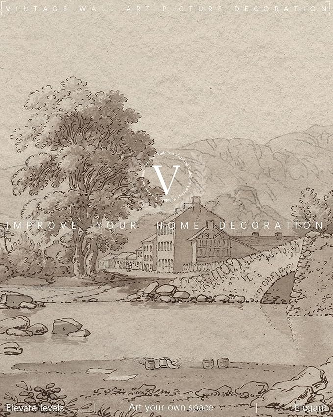 Vodefoad Sketch Landscape Retro Vintage Canvas Wall Art Vintage Neutral Wall Art for Home Decor Farmhouse Tree Landscape Sketch Drawing Wall Decor Rustic Nature Canvas Prints Antique Neutral Landscape Oil Painting Vintage Art Pictures for Bedroom Bathr...