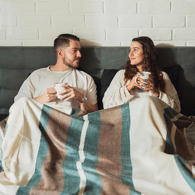 Alpaca Wool Throw Blanket | Ultra Soft, Lightweight, Warm, Breathable, Non-Itchy | Classic, Elegant-Minimalist Design for Bed, Couch, Travel, or Gift | 90" L x 64" W (Earth Tones)