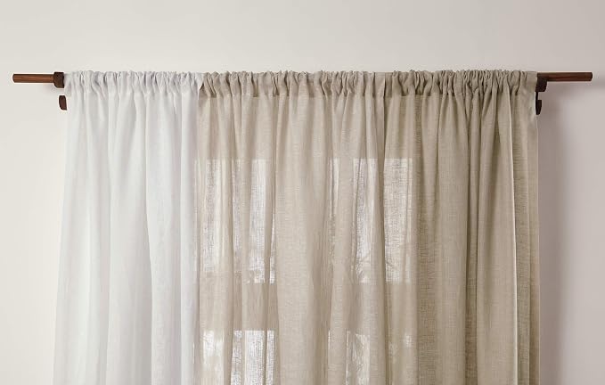 Solino Home Light Natural Linen Sheer Curtain 96 Inch - 100% Pure Linen European Flax Window Treatment Panel 52 x 96 Inch - Light Filtering Rod Pocket Curtain for Living Room, Bedroom - 1 Panel