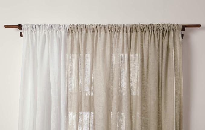 Solino Home Flax Linen Sheer Curtain 108 Inches Long - European 100% Pure Linen Sheer Natural Window Treatment Panel 52 x 108 Inch - Light Filtering Rod Pocket Curtain for Living Room, Bedroom