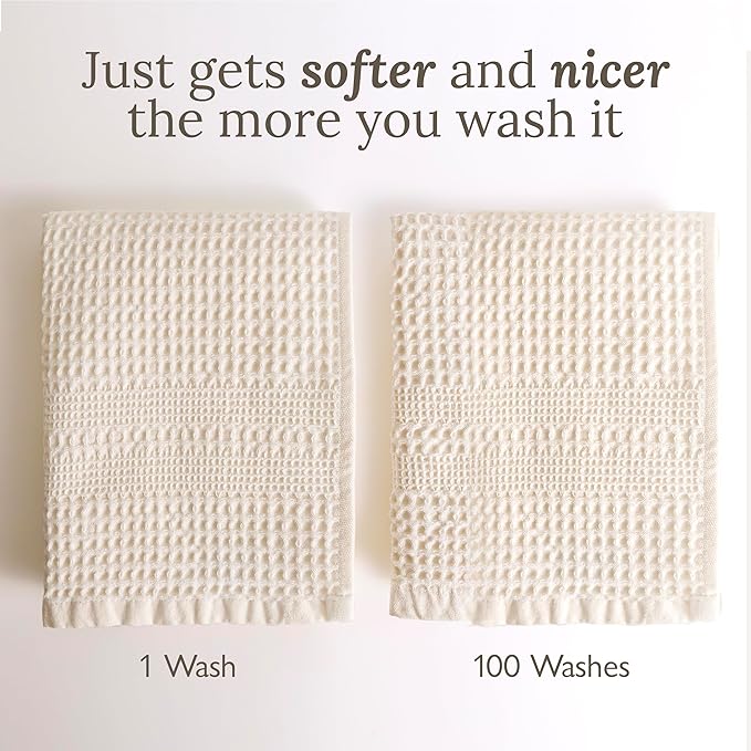 GILDEN TREE Waffle Hand Towels for Bathroom Quick Dry Towel Super Absorbent Thin 100% Cotton Lint Free, Hand Towels for Bathroom Set of 2, Classic Style (Stone)