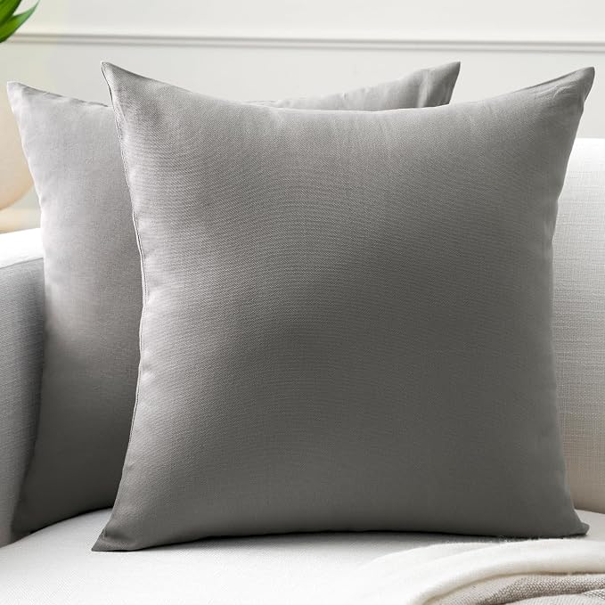 Encasa XO Throw Pillow Covers 12x12 in Set of 2 Grey | No Inserts | Cotton Pillow Covers for Living Room, Bed, Sofa, Couch | Decorative Cushion Covers with Improved Zipper