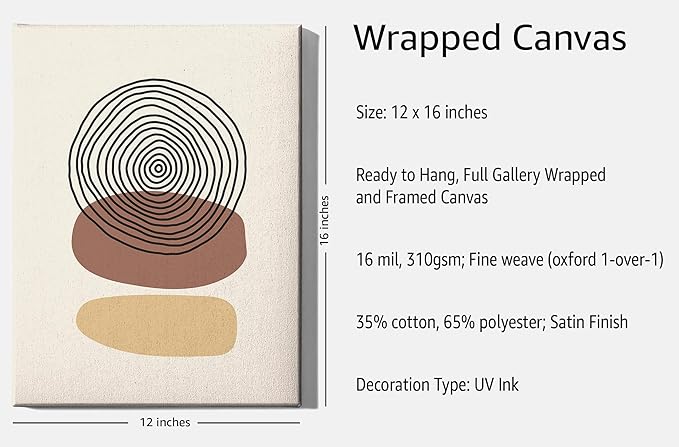 Boho Abstract Wrapped Canvas Wall Art Minimalist Stacked Stones Earth Tones Terracotta Mid Century Modern 12x16 Inch Gallery Stretched Zen Home Art Decor