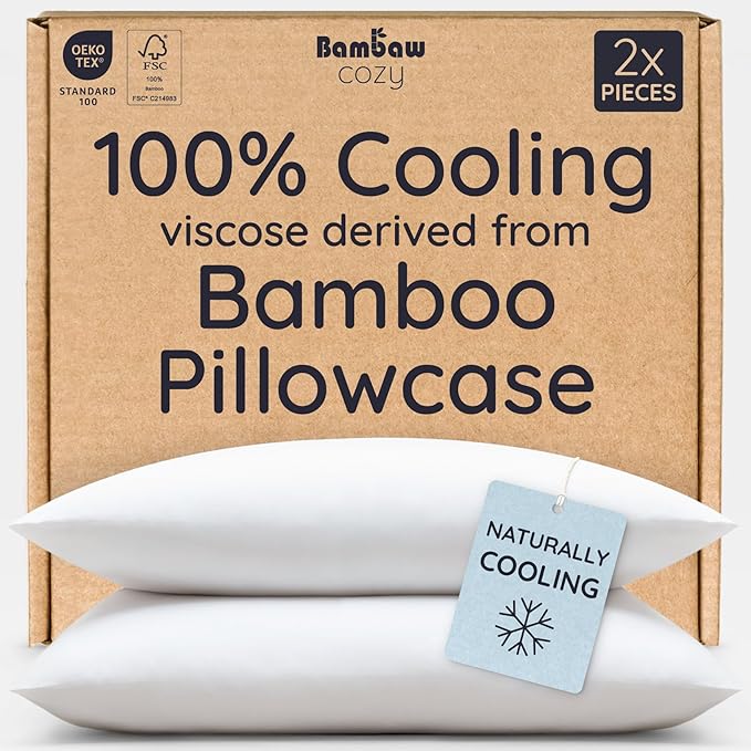 Bambaw 100% Viscose Derived from Bamboo King Pillowcases – Set of 2 Cooling Pillow Cases with Envelope Closure, White King Pillow Cases Set of 2, Breathable Acne Pillow Case(White)
