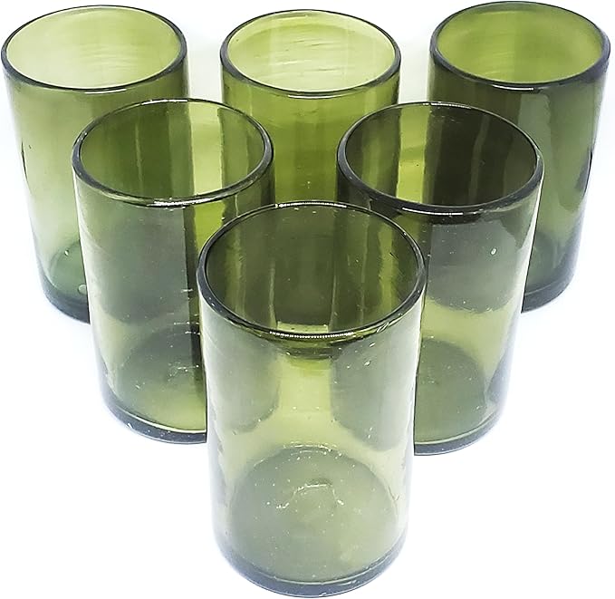 Solid Olive Green 14 oz Drinking Glasses (set of 6), Recycled Glass, Lead-free, Toxin-Free (14oz Drinking)