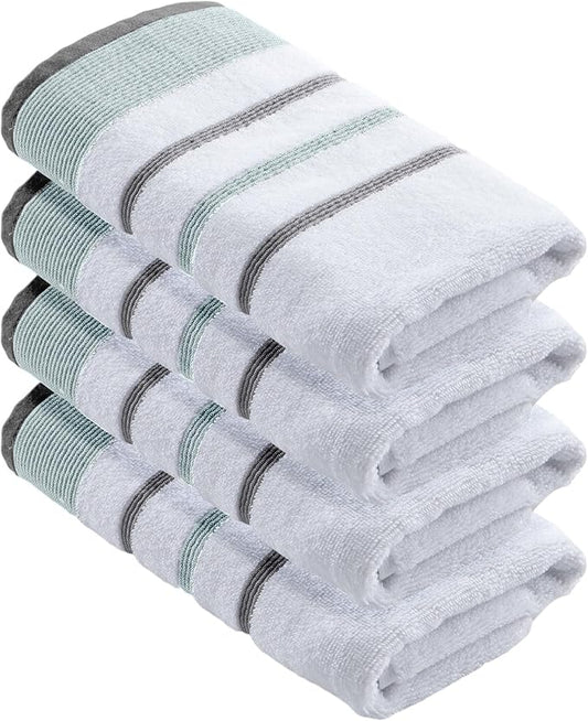 Great Bay Home Decorative Hand Towel Set - Cotton 4 Pack 26x16 Hand Towel Set - Durable Towels for Bathroom Decor (Eucalyptus/Grey)