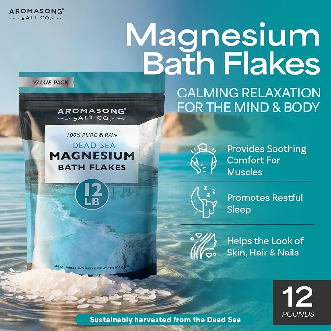 Aromasong Ultimate Relaxation Bundle: 100% Pure Dead Sea Salt (19lb) & 100% Pure Dead Sea Magnesium Flakes (12lb) for Bath Soaks & Spa Treatments