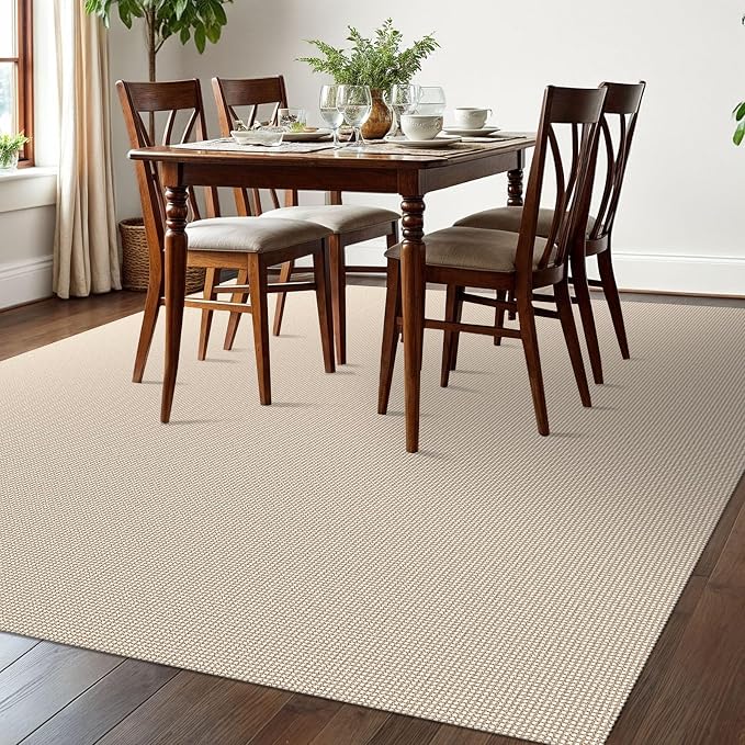EARTHALL Woven Area Rugs 6x9 Ft Washable Living Room Rugs Non Slip Rubber Backed Dining Room Rug Braided Bedroom Rugs Indoor Floor Carpet for Living Room, Bedroom, Dining Room, Beige/Ivory