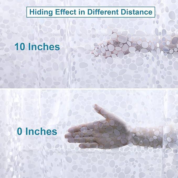 NTBAY EVA Semi-Transparent Clear Shower Curtain with Pebbles, Water-Repellent Liner with 3 Magnets for Bathroom, 72x72 Inches
