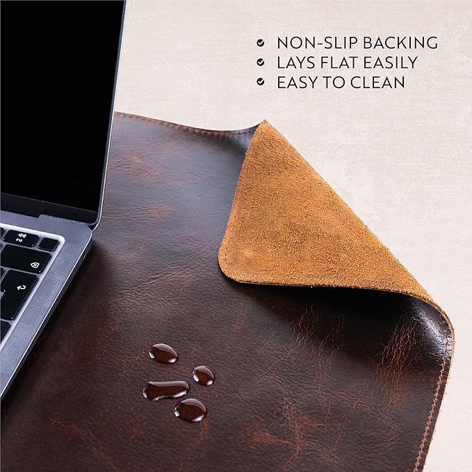 moonster 100% Full Grain Buffalo Leather Desk Pad with Ballpoint Pen & Pen Holder – 31 x 16 in Office Desk Mat, Large Mouse Pad, Non-Slip Desk Blotter, Laptop Table Protector, Desk Cover for Work