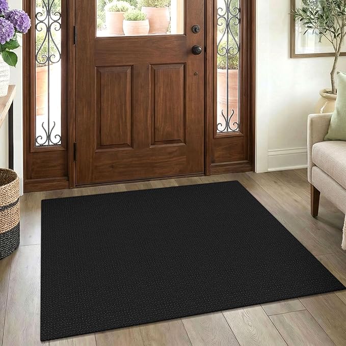 EARTHALL Woven Area Rug 3x4 Ft Washable Rugs for Entryway Braided Non Slip Rubber Backed Throw Rugs Door Mat Indoor Outdoor Entrance Cotton Carpet for Kitchen Foyer Front Door, Black/Grey