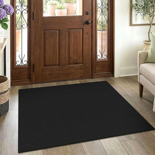 EARTHALL Woven Area Rug 3x4 Ft Washable Rugs for Entryway Braided Non Slip Rubber Backed Throw Rugs Door Mat Indoor Outdoor Entrance Cotton Carpet for Kitchen Foyer Front Door, Black/Grey