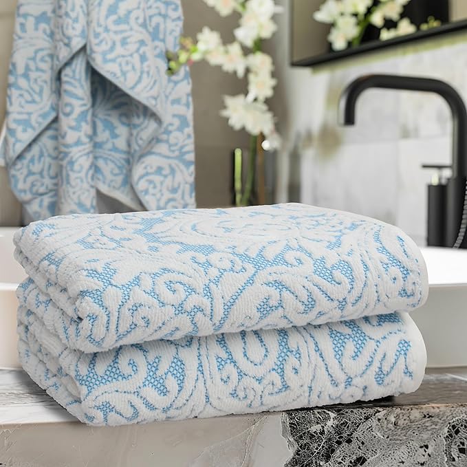 COTTON CRAFT Oversized Bath Sheet - 2 Pack XXL 32x89 - Premium Cotton Sculpted Medallion Jacquard Terry 7 Foot Extra Large Beach Blanket Towel Sheet - Big & Tall - 630 GSM Soft Absorbent Luxury - Aqua